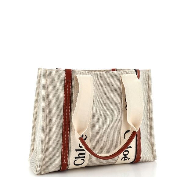 Chloe Woody Tote Canvas With Leather #94235C13B - Picture 2 of 7